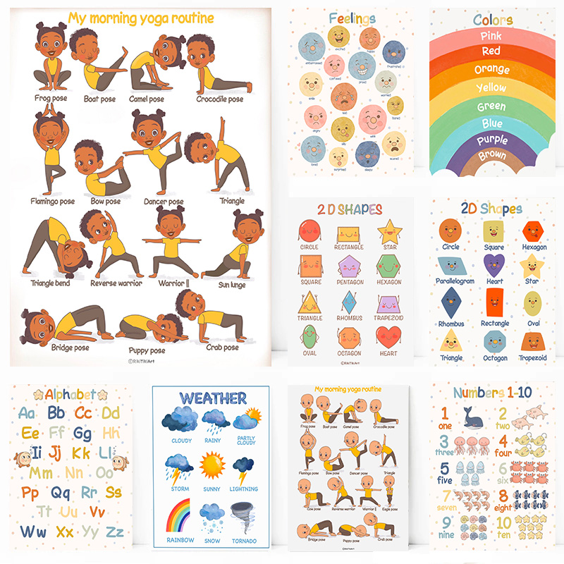 Kids Yoga Education - لوحة قماشية ثنائية الأبعاد (2D) -